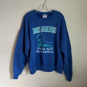 Vintage Jerzees Blue Des Moines Parks & Recreation Crewneck Sweatshirt Size 2XL